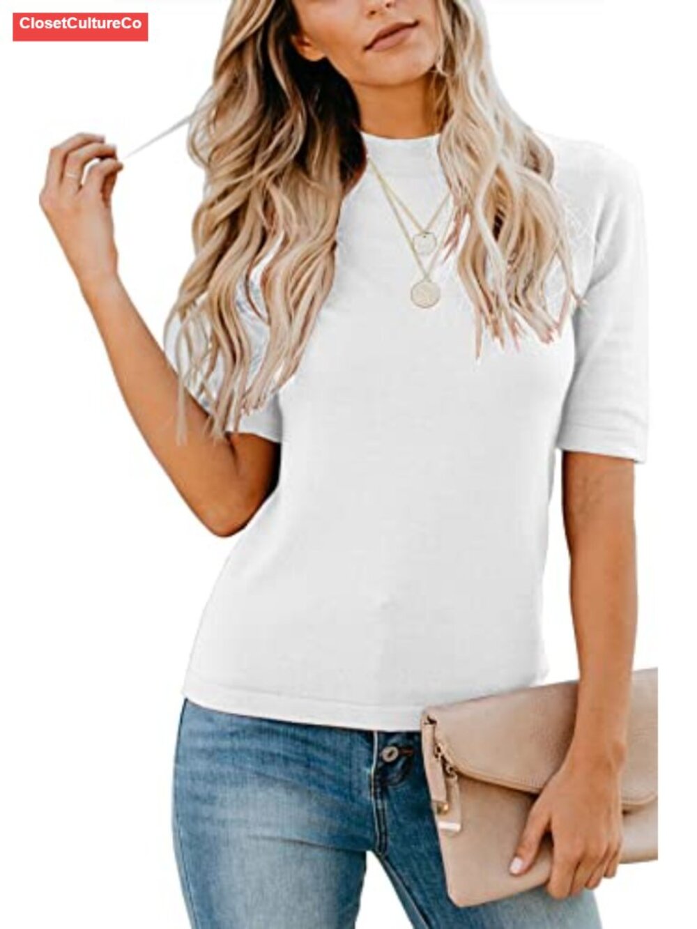 Mock Neck Short Sleeve T-Shirt Fitted Business Casual Layering Top